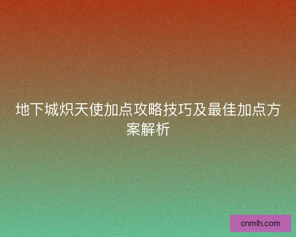 地下城炽天使加点攻略技巧及最佳加点方案解析